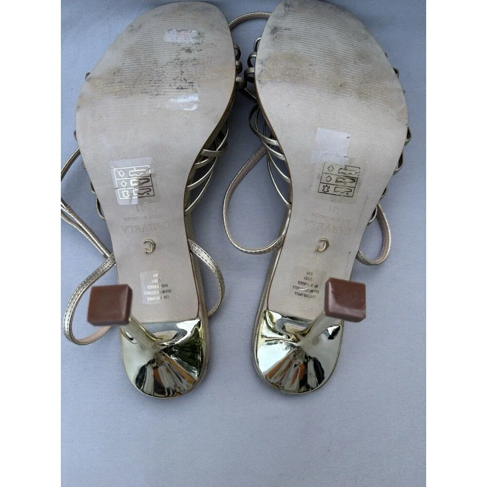 Carvela Gold Leather Strappy Open-Toe Slide Sandals Stiletto Heel Size 10